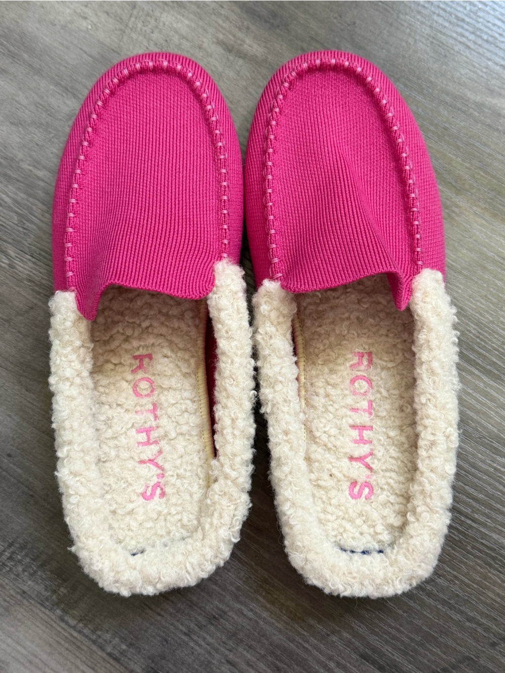 ROTHY’S The Scuff Slipper Women’s Size 7 Open Back Fuchsia Wool Lined House Slip